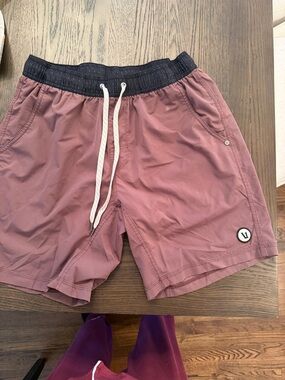 Vuori Dusty Maroon Swim Trunks with Navy Waistband